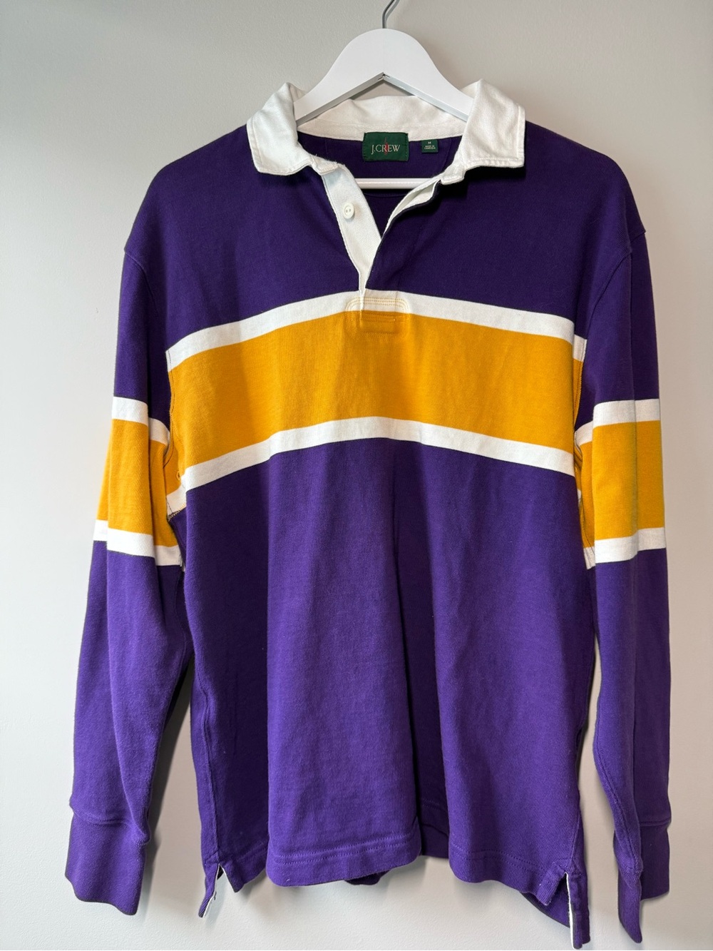 J.Crew Purple Gold Stripe Rugby Shirt Men’s M 100% Cotton BL221